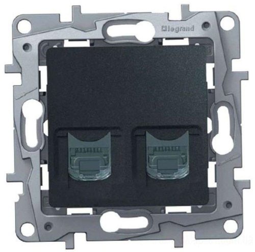 Розетка компьютерная без рамки Legrand Etika 2-м. RJ45+RJ45 5e антрацит картинка